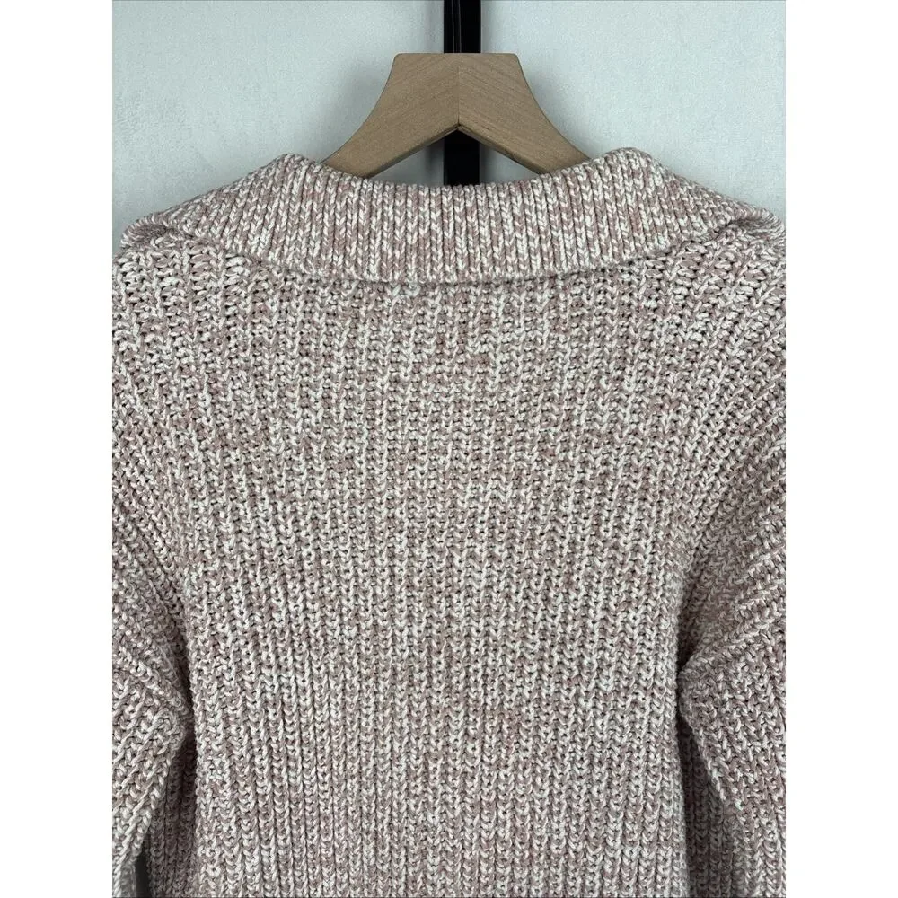Haven Well Within Marled Knit Polo Sweater Womens Medium Pink Cozy Chunky Cotton